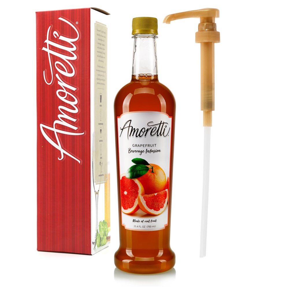Amoretti - Grapefruit Beverage Infusion, 94 Servings Per Bottle (750 ml) - Drink Mix & Water Enhancer with Pump for Flavoring Cocktails, Waters, Teas, and other Beverages, Preservative Free