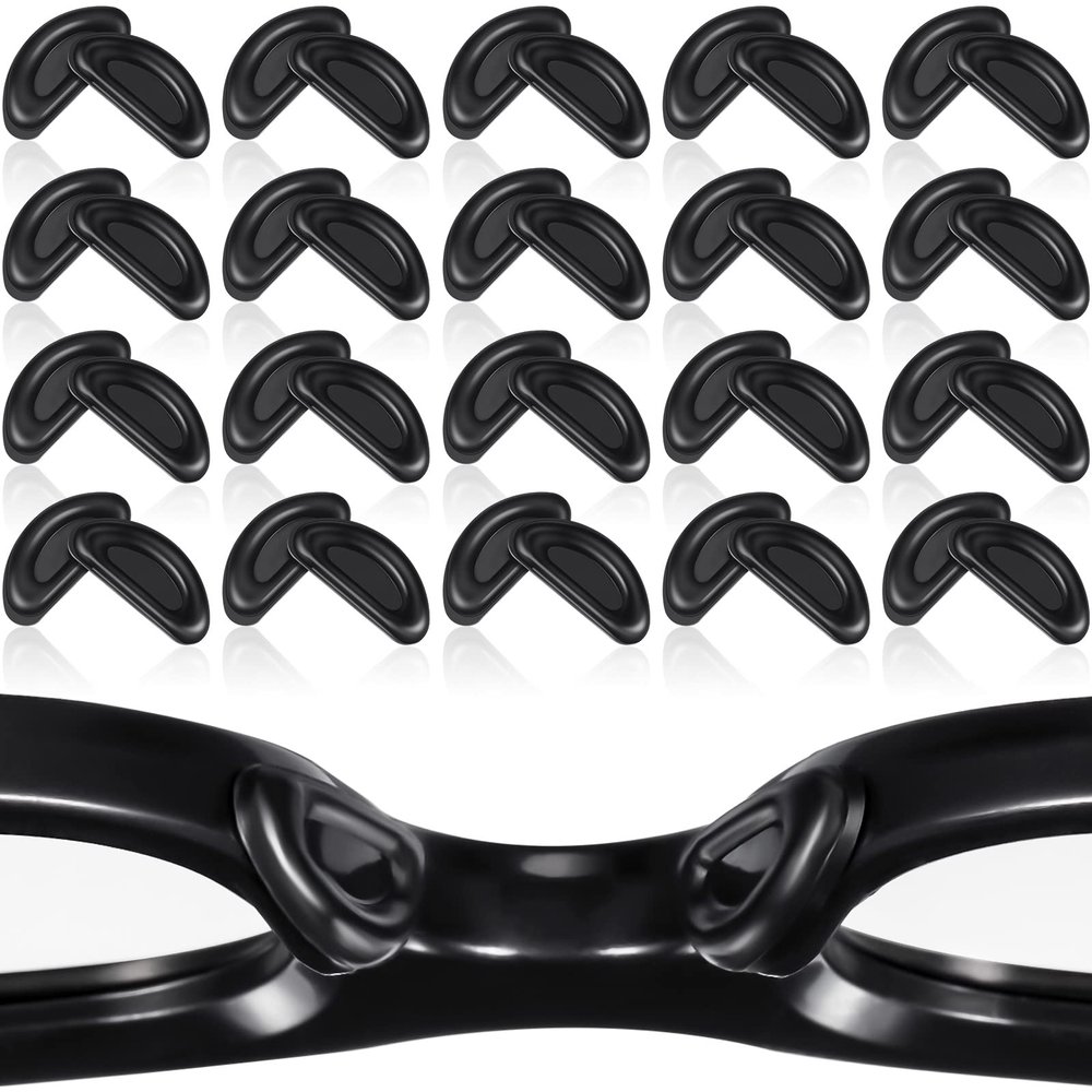 24 Pairs Adhesive Eye Glasses Nose Pads, D Shape Stick on Anti-Slip Soft Silicone, Adhesive Nose Pads Glasses Nose Pad for Glasses, Eyeglasses and Sunglasses, 15 x 6 x 1.5 mm (Black)