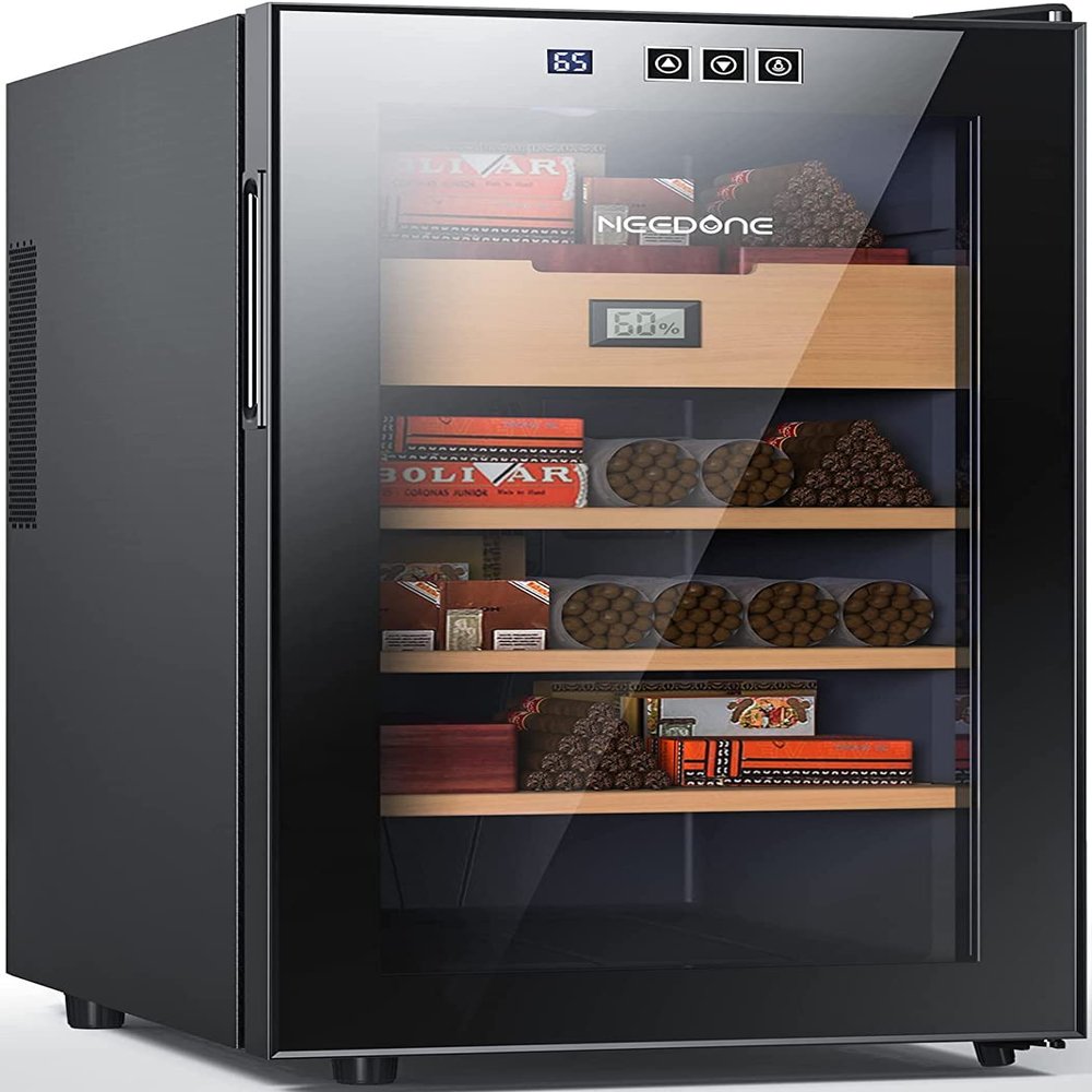 NEEDONE Cigar Humidors 48L with Cooling Function, Electronic Cooler Humidor Cabinet for 300 Cigars, Spanish Cedar Wood Drawer Shelves with Digital Hygrometer, Gift for Men,2 Year Warranty