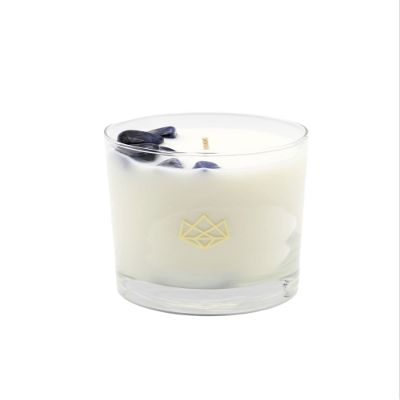 ALUMINATE LIFE Luxury Glass Jar Candle, 14.5 OZ, Calm - Sodalite Healing Crystal Infused - Scents of Chamomile, Howood, & Sage - Destress, Insight, Serenity, & Peace - Coconut Wax, Essential Oils