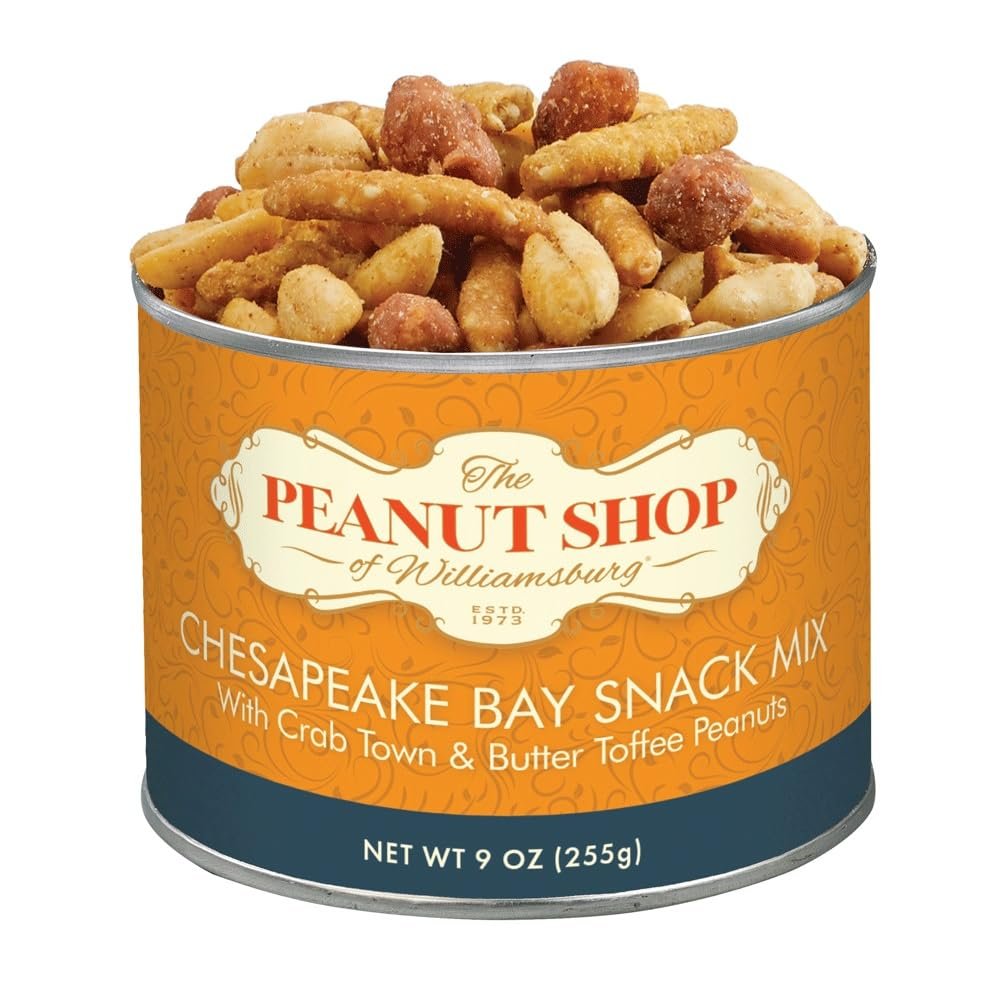 The Peanut Shop of Williamsburg Chesapeake Bay Snack Mix with Virginia Peanuts, 9 oz Tin