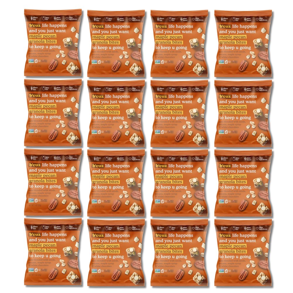 B'cuz Granola Bites 16-Bag Healthy Snacks for Adults, Healthy Granola Gluten Free Snack - Kosher Snacks for Kids, Vegan Snack, Individually Wrapped Snack Packs - 1 oz (Maple-Pecan (16-Bags))