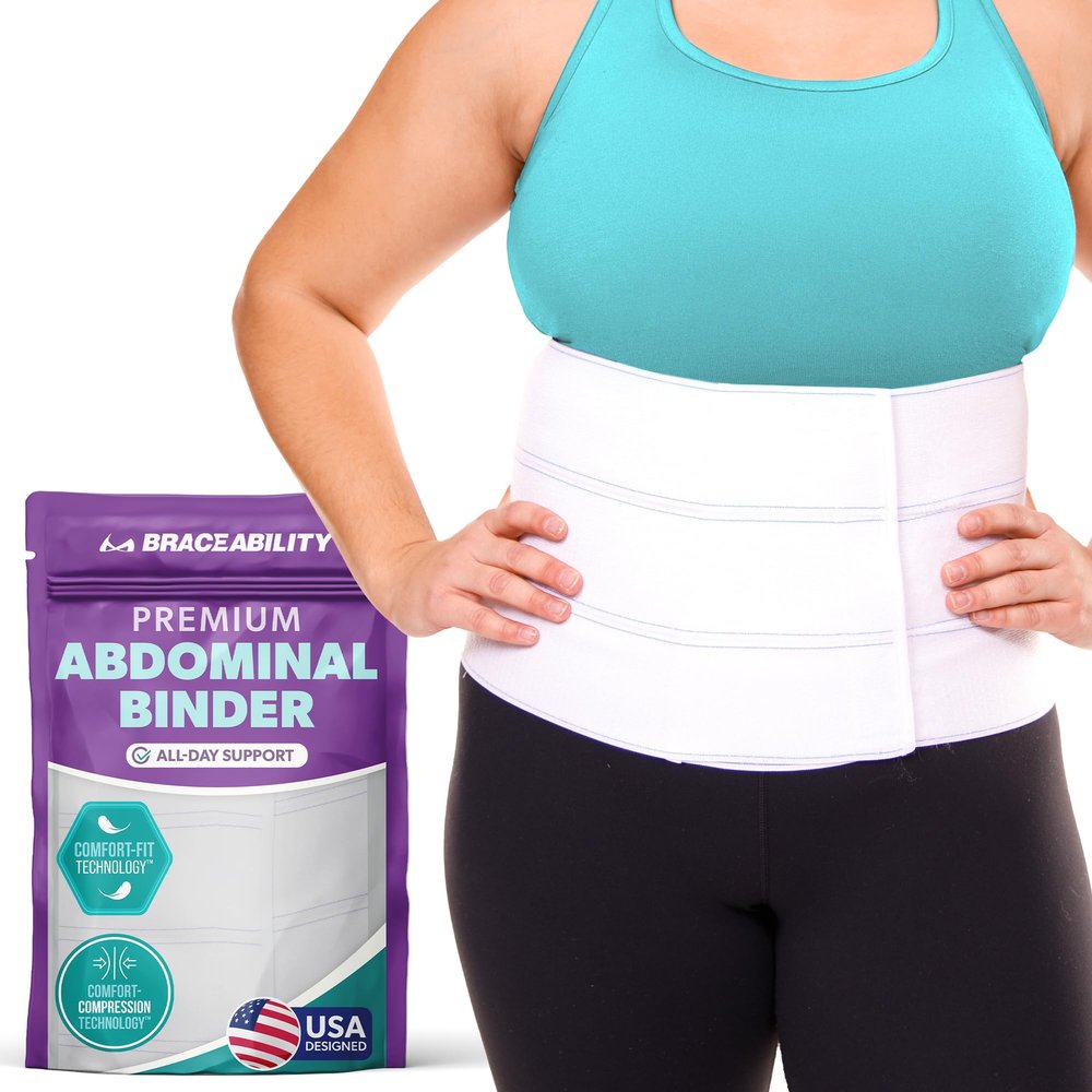 BraceAbility Plus Size Abdominal Binder for Post Surgery Recovery - Bariatric Stomach Hernia Belt, Post Partum Waist Binder, Diastasis Recti Belly Support Band for Bigger Men and Women (3XL 9")