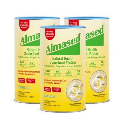 Almased Vanilla Meal Replacement Shake - Low-Glycemic High Plant Base Protein Powder- Nutritional Weight Health Support Supplement - Vanilla Flavor - 17.6 oz (1.1 Pound (3 Pack))