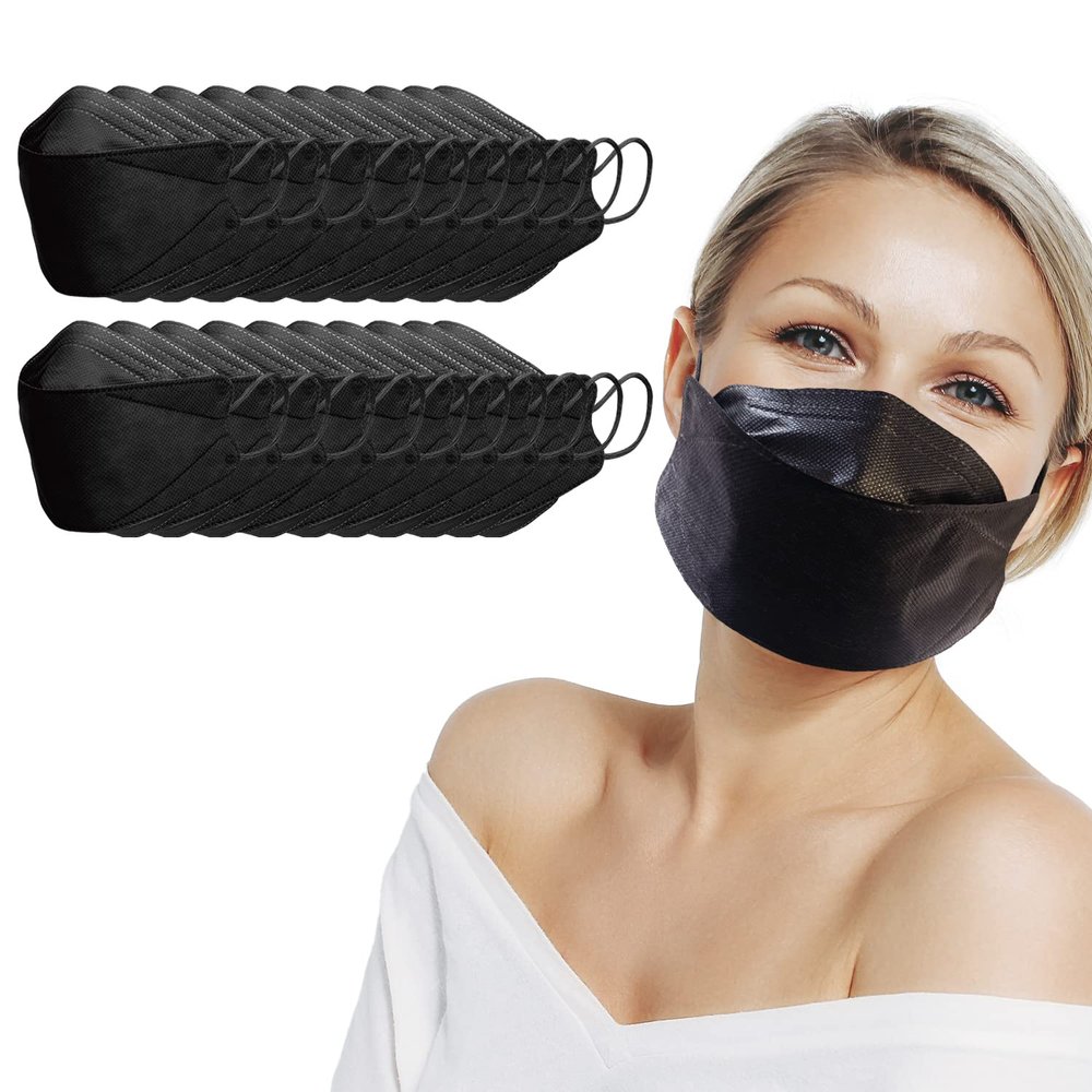 KF94 Face Mask Premium 3D Disposable Unisex Adult 4-Layer Filters Individual Packs Made in Korea (Black Pack of 20)
