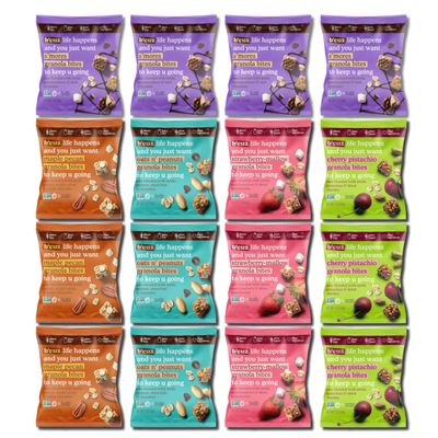 B'cuz Granola Bites - Gluten Free On the Go Snacks Variety Pack, Kosher, Vegan Friendly, Travel Safe, Healthy Breakfast and Dessert Treats for Kids or Adults Lunchboxes, 1 Ounce, Pack of 16