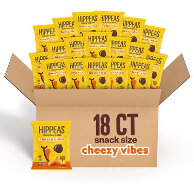 HIPPEAS Chickpea Puffs, Cheezy Vibes, Gluten Free Snacks, Dairy Free, Vegan, 0.8oz, Pack of 18, 3g Protein, 2g Fiber, Crunchy, Nutritious, Baked Plant Protein Snack, Non-GMO, Kosher