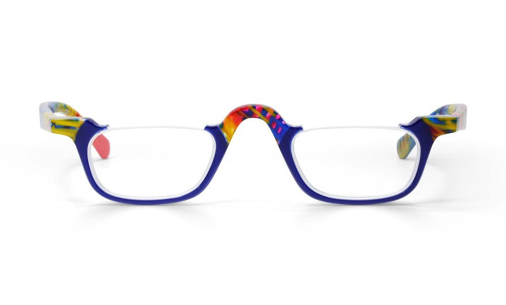 eyebobs - Untamed | Premium Reading Glasses for Men and Women | Half-Rim Frames for Average Faces, Blue & Multi Color, 3.50