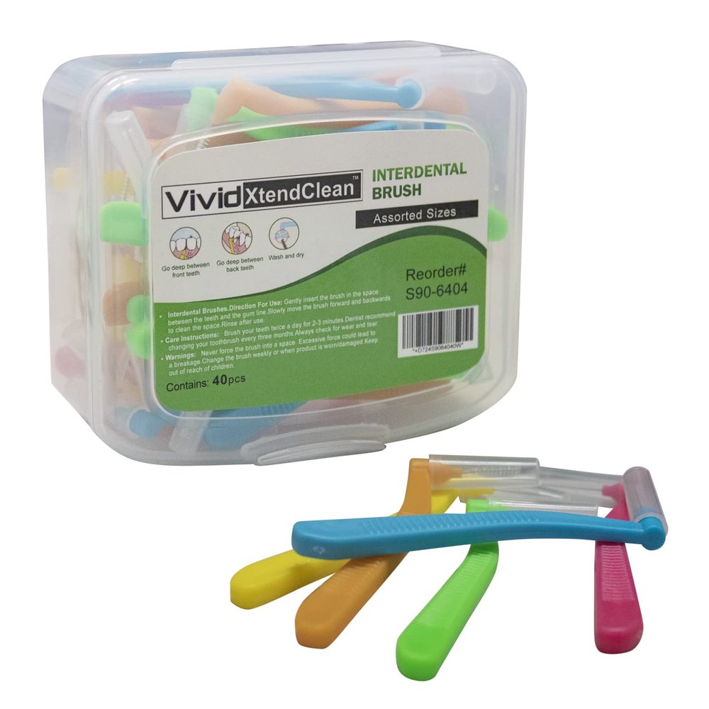 Interdental Proxy Brush Go-Betweens Interdental Brushes, Angle Cleaner, Tight - Assorted Size, Vivid XtendClean - Pack of 40