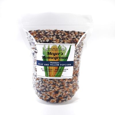 Meyer's Homegrown Premium Blue and Yellow Popcorn, 2lbs, no GMO/Peanuts/Tree Nuts, Crunchy Butterfly Flakes, Your New Favorite Snack