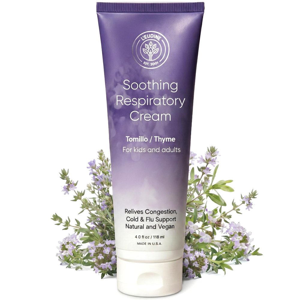 LEUDINE Thyme Body Cream  Tomillo Massage Cream for Respiratory & Airway Relief  Breath-Easing Emollient for Kids & Adults  Relieves Congestion & Supports Sinus Health  4 fl oz