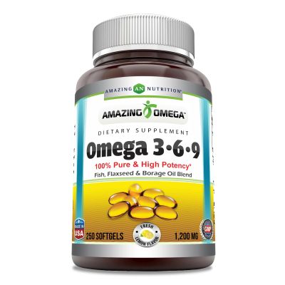 Amazing Omega 3.6.9 Supplement | 1200 Mg | Lemon Flavor | Unique Formula of Flaxseed Oil, Borage Oil, Fatty Acids | Non-GMO | Gluten-Free | Made in USA (1 Pack | 250 Softgels)