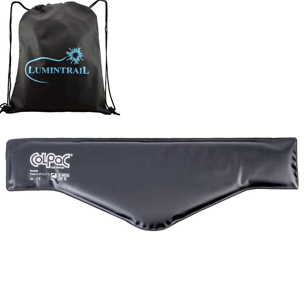 Chattanooga ColPac, Reusable Gel Ice Pack, Cold Therapy for Neck, Shoulder, Upper Back for Headaches, Inflammation, 21" Neck Contour, Black Polyurethane, with a Lumintrail Drawstring Bag