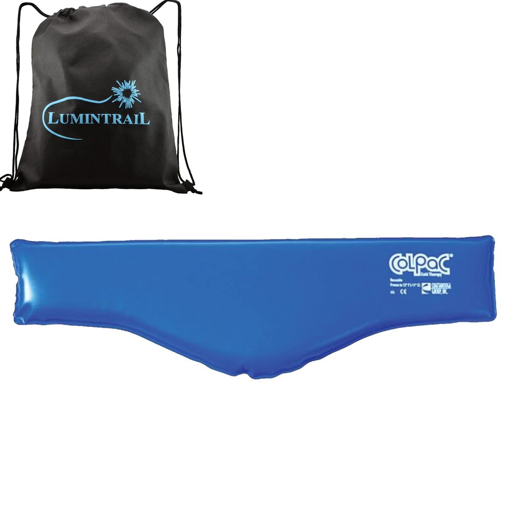 Chattanooga ColPac, Reusable Gel Ice Pack, Cold Therapy for Neck, Shoulder, Upper Back for Headaches, Inflammation, 23" Neck Contour, Blue Vinyl, with a Lumintrail Drawstring Bag