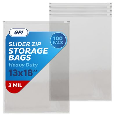 100 Count - Slider Zip 2.5 Gallon Jumbo Food Storage Bags, 13" x 18" 3 Mil Heavy Duty, Extra Large, Strong & Durable For Freezer Storage. GPI