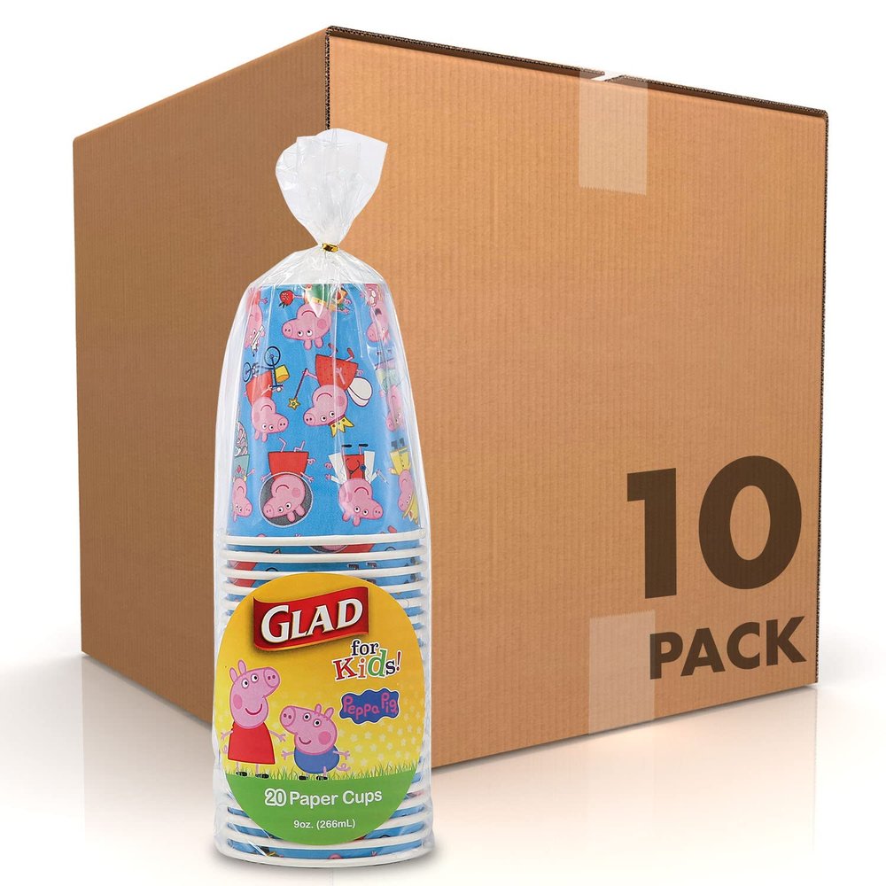 Glad for Kids 9 oz Peppa Pig I Can Be Anything Paper Cups | Disposable Paper Cups with Peppa Pig CharaCounters | Paper Cups for Kids for Everyday Use (Pack of 10, 200 Count Total)