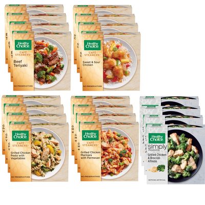 Healthy Choice Combo Pack - Beef Teriyaki - Grilled Chicken & Broccoli Alfredo - Grilled Chicken Marinara - Grilled Chicken Pesto - Sweet and Sour Chicken - 4 Boxes of Each, 20 Total