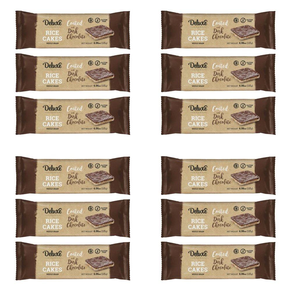 Deluxe & Bla Bla Thin and Crispy Strawberry Yogurt Chocolate Rice Cakes, Kosher Certified Dairy, Gluten Free, Nuts Free Snack Pack Of 3 (Pack of 3, White Chocolate) (Pack of 12, Dark Chocolate)