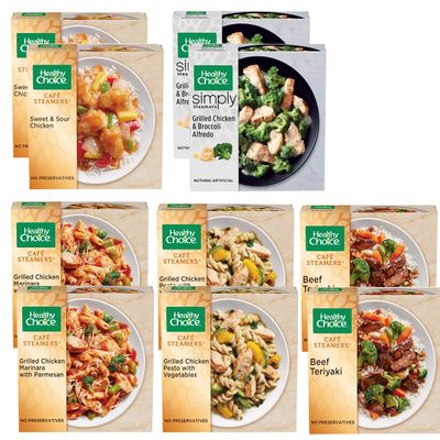 Healthy Choice Combo Pack - Beef Teriyaki - Grilled Chicken & Broccoli Alfredo - Grilled Chicken Marinara - Grilled Chicken Pesto - Sweet and Sour Chicken - 2 Boxes of Each, 10 Total