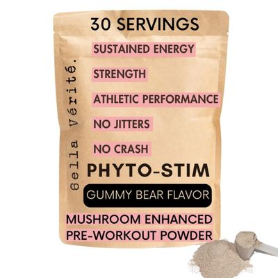 Bella Vrit Phyto Stim - Natural Sports Nutrition Pre Workout Powder - Endurance & Energy Powder with Yerba Mate, Ashwagandha, & Mushroom + 100mg Caffeine - Gummy Bear Flavor (30 Servings)