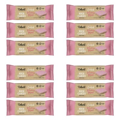 Deluxe & Bla Bla Thin and Crispy Strawberry Yogurt Chocolate Rice Cakes, Kosher Certified Dairy, Gluten Free, Nuts Free Snack Pack Of 12 (Pack of 12, Strawberry Yogurt)