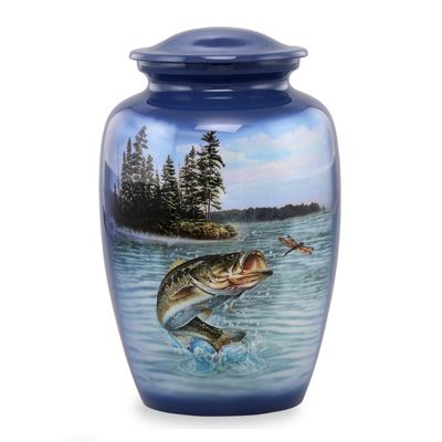 Gone Fishing Bass Cremation Urn  Adult Urn for Human Ashes up to 210 lbs  Fisherman Tribute Memorial Funeral Urn for Men and Women  Full Size Bass Fish Urn with Velvet Bag (Large)