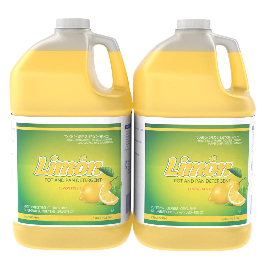 Diversey Limon Pot & Pan Detergent - Tough On Grease, Easy On Hands - High-Sudsing Liquid Dish Soap Concentrate, Lemon Fresh Scent, 1-Gallon (Pack of 2)