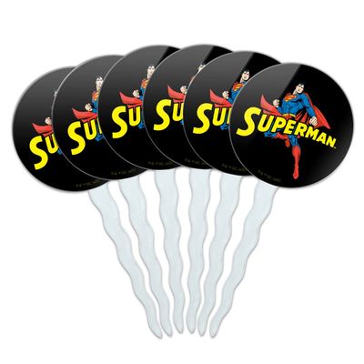 GRAPHICS & MORE Superman Title Pose Cupcake Picks Toppers Decoration Set of 6