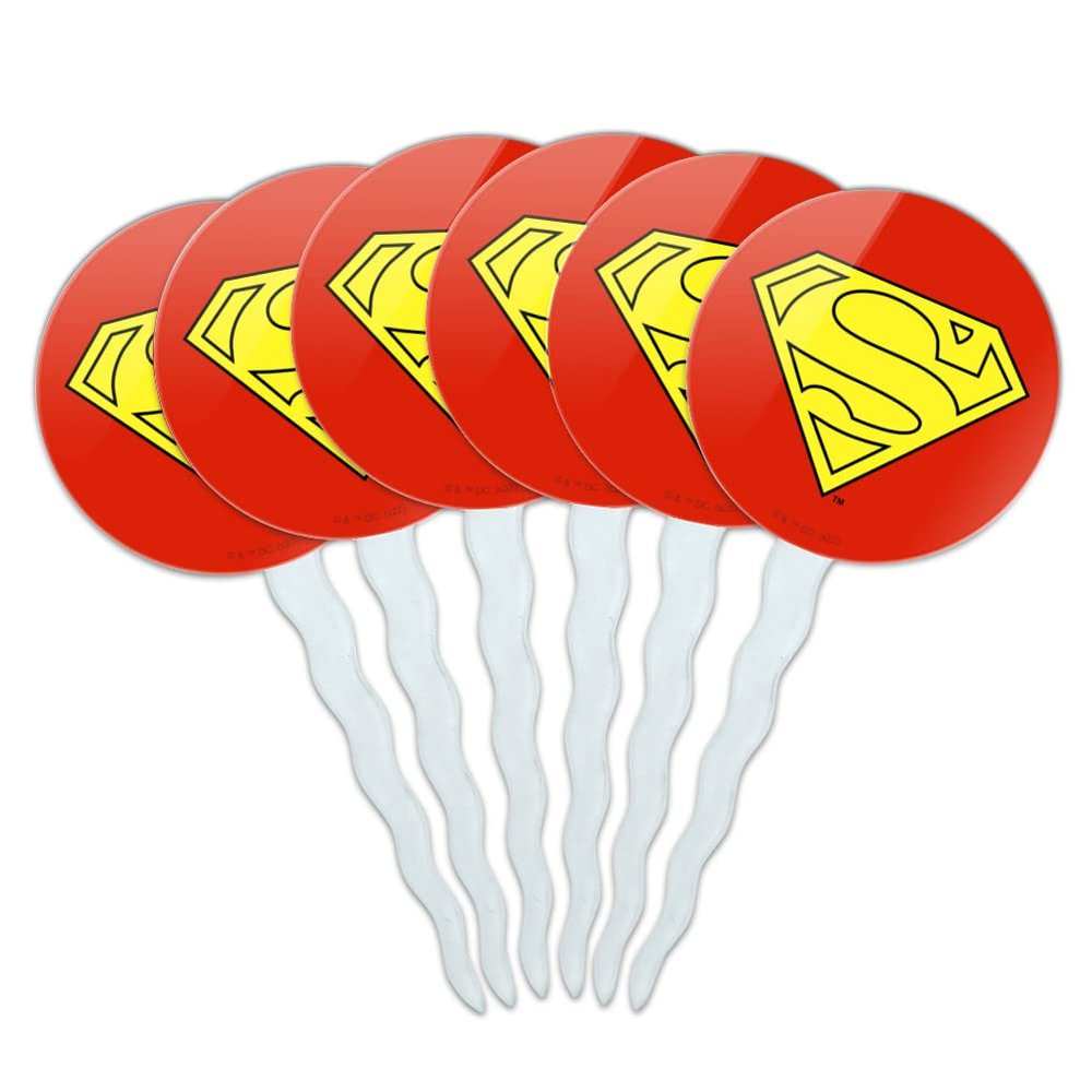 GRAPHICS & MORE Superman Cape Logo Cupcake Picks Toppers Decoration Set of 6