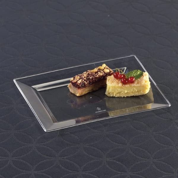 120 Salad Plates 10" by 6.5" Clear Rectangle Appetizer Cake Plate - Heavy Duty Bulk Party Supplies, Fancy Disposable Plastic Plates for Wedding and Birthday Party, Holiday, Easter Rectangular Plates