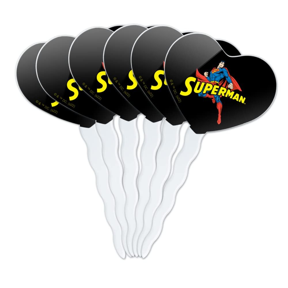 GRAPHICS & MORE Superman Title Pose Heart Love Cupcake Picks Toppers Decoration Set of 6