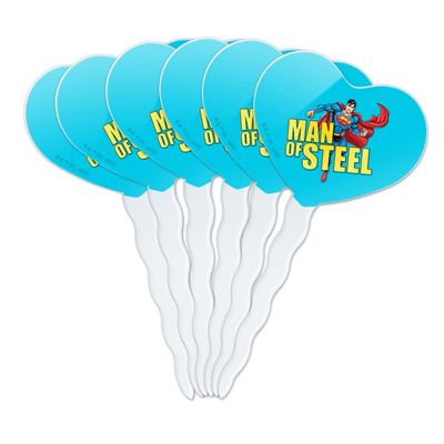 GRAPHICS & MORE Superman The Man of Steel Heart Love Cupcake Picks Toppers Decoration Set of 6