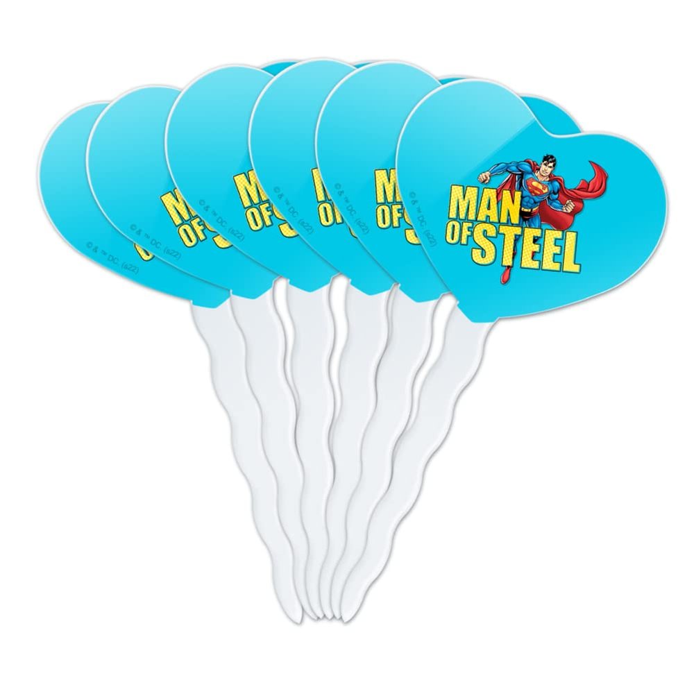 GRAPHICS & MORE Superman The Man of Steel Heart Love Cupcake Picks Toppers Decoration Set of 6