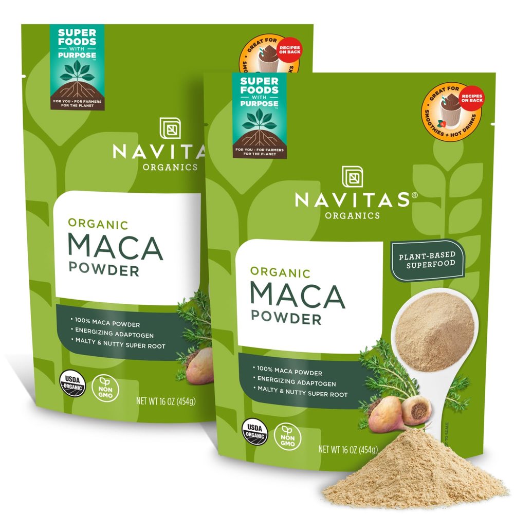 Navitas Organics Maca Powder 100% Gelatinized Peruvian Maca for Smoothies, Lattes, Baking & More Energize & Balance - USDA Organic, Non GMO, Vegan, Gluten Free (16oz. Bag, 180 Servings, 2-Pack)