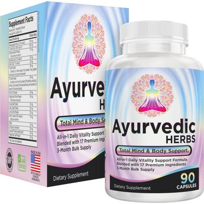 3-Month Ayurvedic Herbs Supplement 17-in-1 | Mind & Body Balance | Ayurveda Health Support Blend | Ayurvedic Supplements | 90-Day Bulk Supply | 90 Capsules