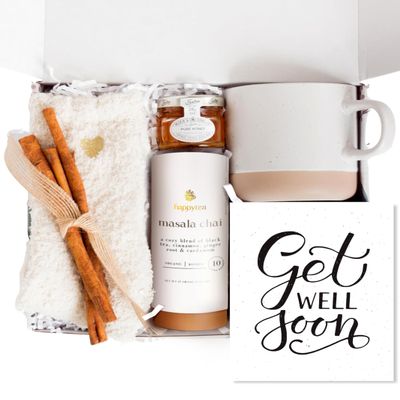 Unboxme Get Well Soon Comforting Gift Basket for Women - Soothing Self Care Box with Fluffy Socks, Ceramic Mug, Chai Tea, Honey & Cinnamon for Mom, Sister, Friends and Coworkers