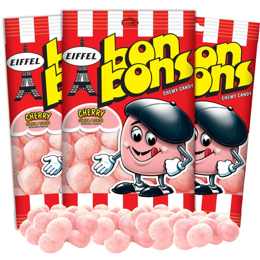 Needzo Cherry Red Bon Bons Chewy Candy, Shareable Bite Size Candies, Cute Christmas Stocking Stuffer, Pack of 3