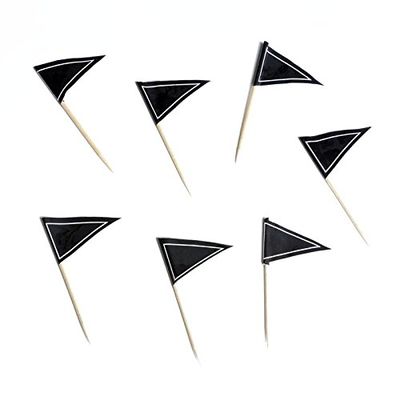Balsa Circle 200 Black Pennant Flag Wood Toothpicks - Wedding Party Event Birthday Catering Disposable Tableware Home Supplies