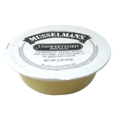 Musselmans Unsweetened Apple Sauce, 2 Ounce Cup - 144 per case.