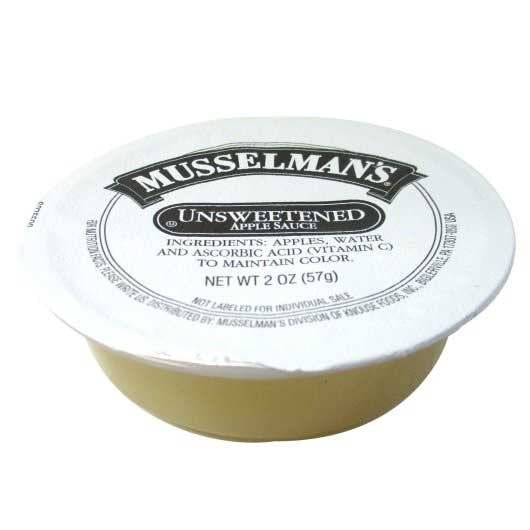 Musselmans Unsweetened Apple Sauce, 2 Ounce Cup - 144 per case.