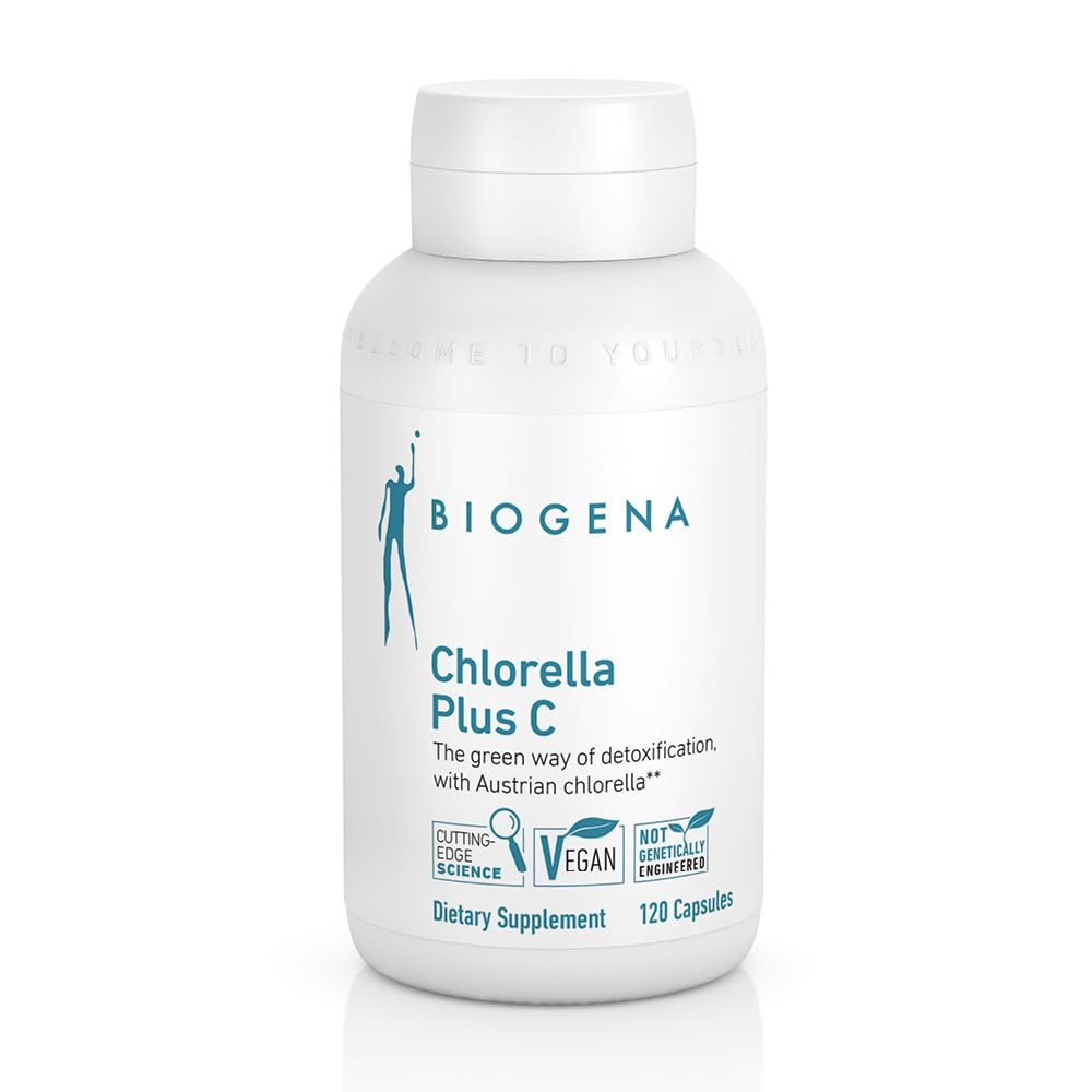 BIOGENA WISSEN SCHAFFT GESUNDHEIT Chlorella Plus C  Green Alga Supporting Detox**  Capsules with 900 mg Organic Chlorella Vulgaris Powder - Non-GMO Supplement