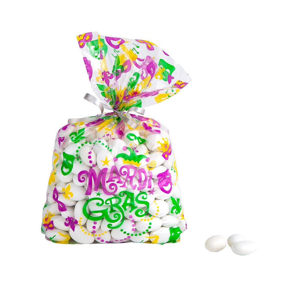 Fun Express Medium Mardi Gras Icons Cellophane Treat Bags - 12 Pieces - 5" x 11 1/2"
