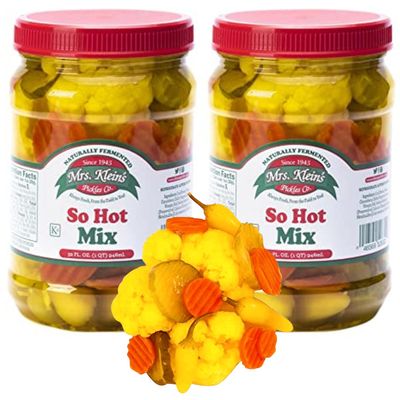 32 Oz. Fresh Pickled Vegetables, 2 Jars, So Hot Mix of Cauliflower Bites, Carrots, Hot Pickles & Chilito Peppers in Spicy Pickle Brine, Vegan Snack