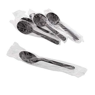 Individually Wrapped Heavy Weight Plastic Soup Spoon (Black Soup Spoon, 200)