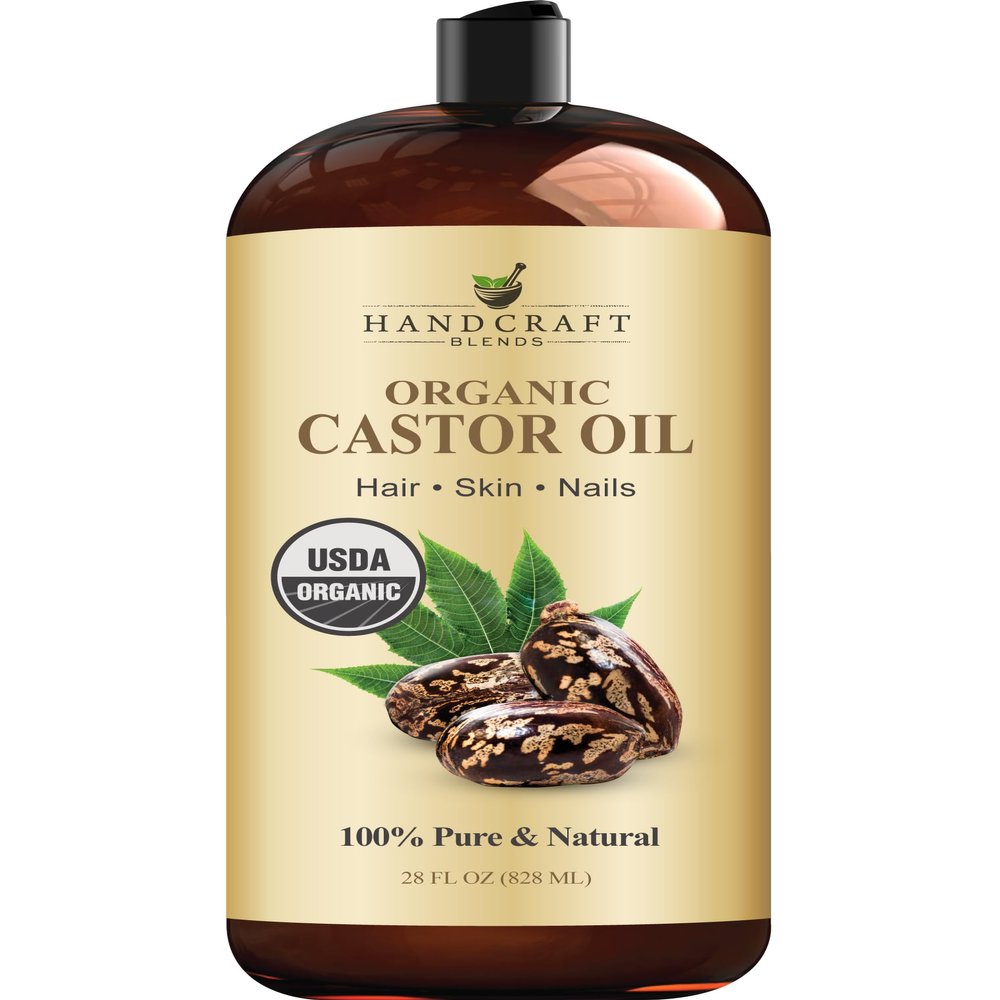 Handcraft Blends Organic Castor Oil 28 Fl Oz | 100% Pure and Natural | Premium Grade Carrier Oil | Hair, Eyelashes and Eyebrows | Hair and Body | Expeller-Pressed | Hexane-Free