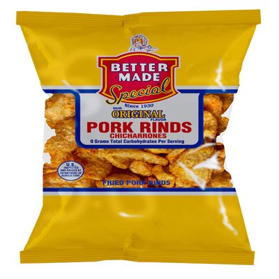Better Made Flavored Pork Rinds Chicharrones -2.5oz Bag - 1g Carbs - Keto Friendly - Flavored Crispy Snacks, Family Owned Since 1930 - Lunch, Detroit