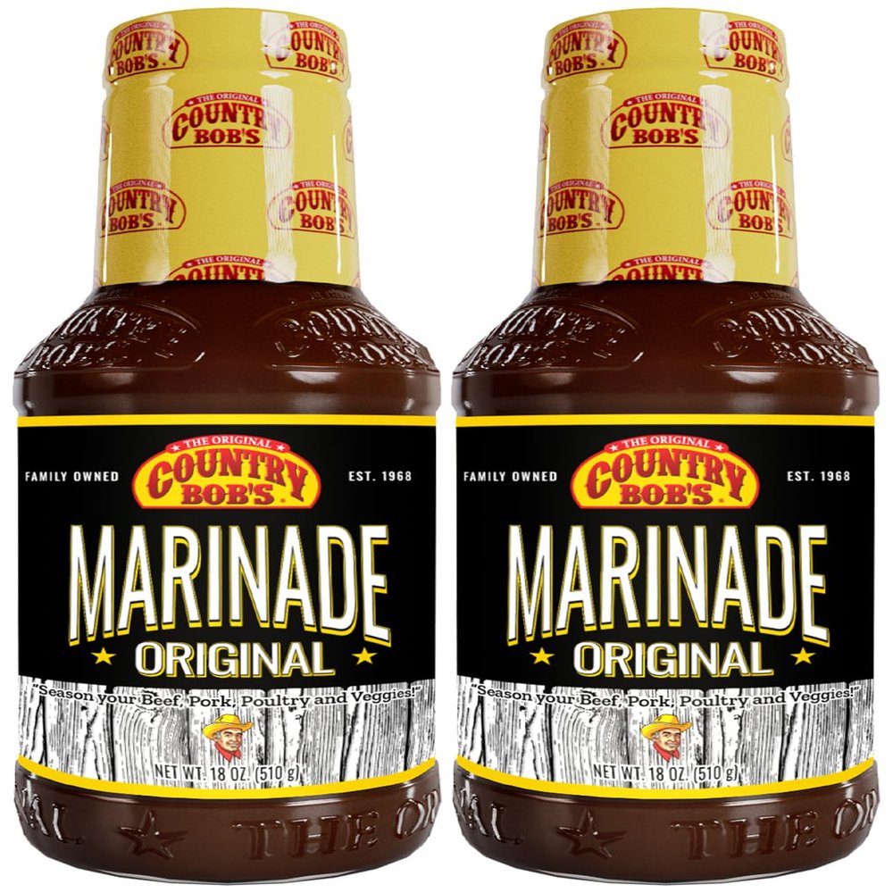 Country Bob's Original Marinade Sauce- Grill Master's Secret for Marinating & Grilling. Ultimate Flavor-Infused Booster for Meat, Poultry, Veggies & Pork, Gluten-Free & Non-Fat Marinade Sauce, 18oz (Pack of 2)