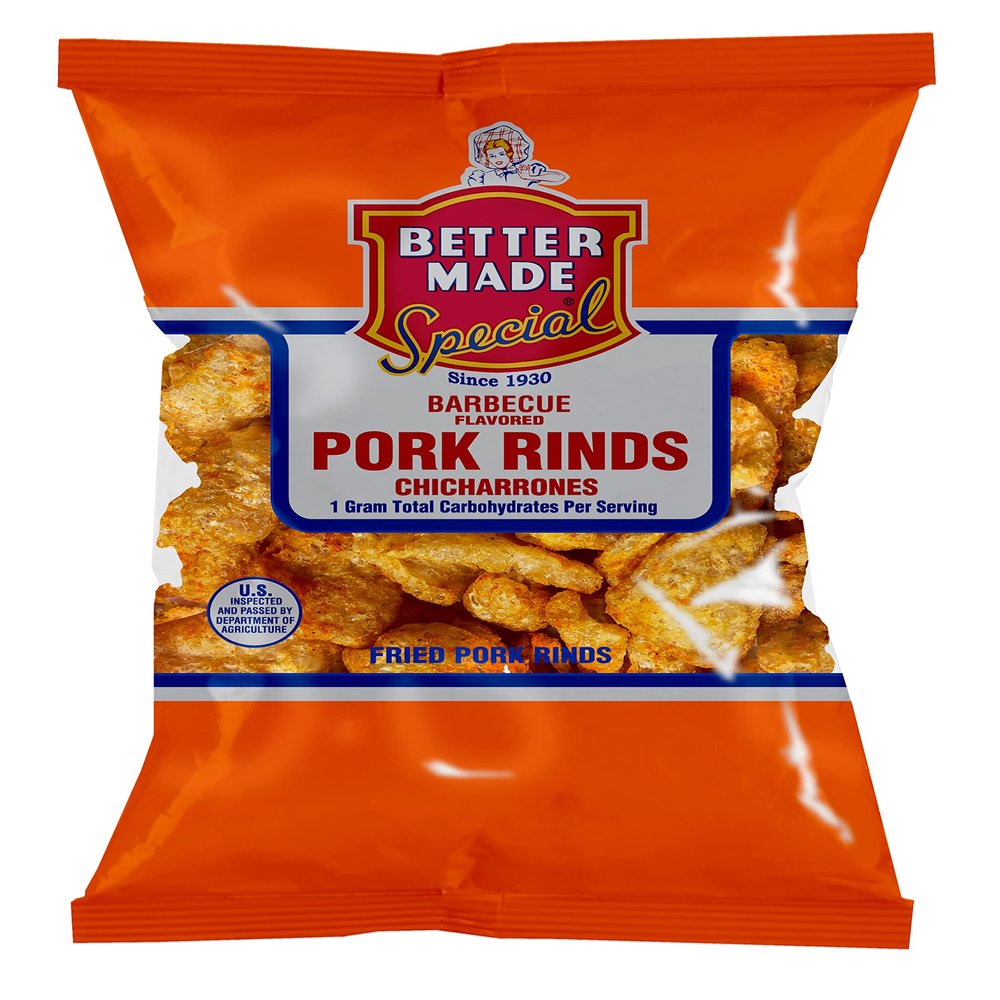 Better Made BBQ Flavored Pork Rinds Chicharrones -2.5oz Bag - 1g Carbs - Keto Friendly - Flavored Crispy Snacks, Family Owned Since 1930 - Lunch, Detroit