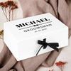 Andaz Press Custom Groomsman Proposal Box Gift Boxes with Lids for Will You Be My Groomsman Proposal Gifts Premium White Large Box with Personalized Name & Date Design, Ribbons, 10"x 7"x 4", 1-Pack view 2