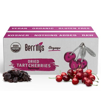 Berrilys Natural Dried Tart Cherries, 5 lb, No Sweet Added, Non-GMO, Plant-based, Ideal and Great for Baking, Snacking, Salads & Recipes and More.